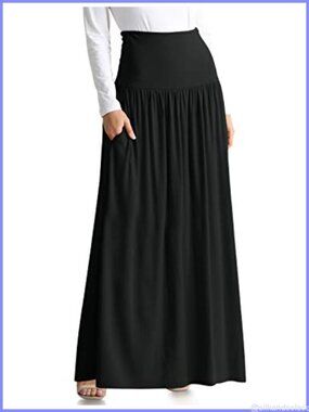 Women's High Waisted Maxi Skirt with Pockets, A-Line Ankle Length Casual Lounge